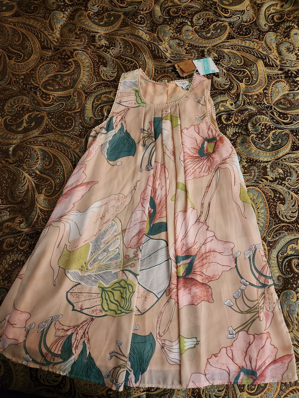 Umgee Peach Tunic with Green Accents